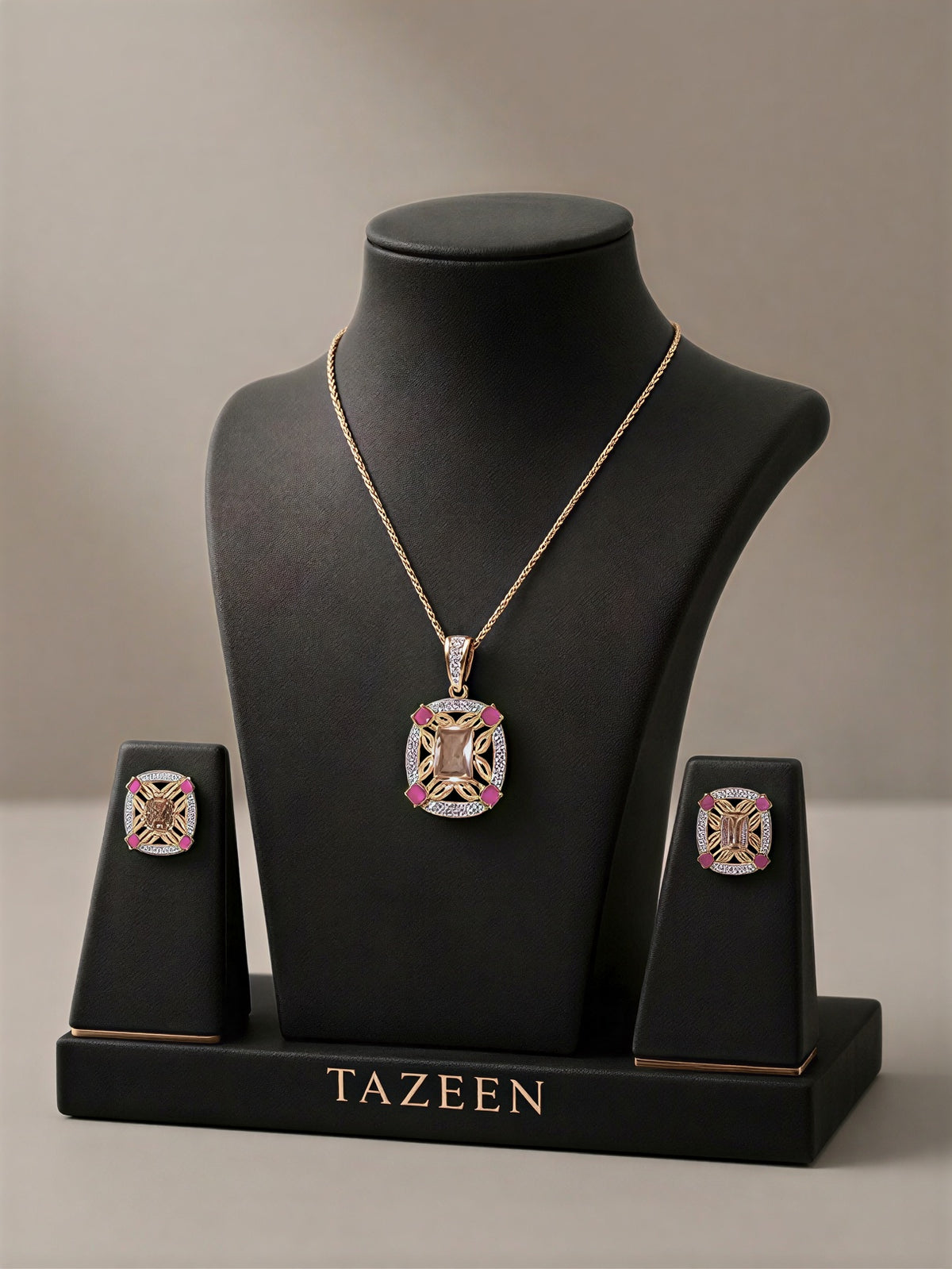 Radiant Blossom Cushion Cut Pendant Set