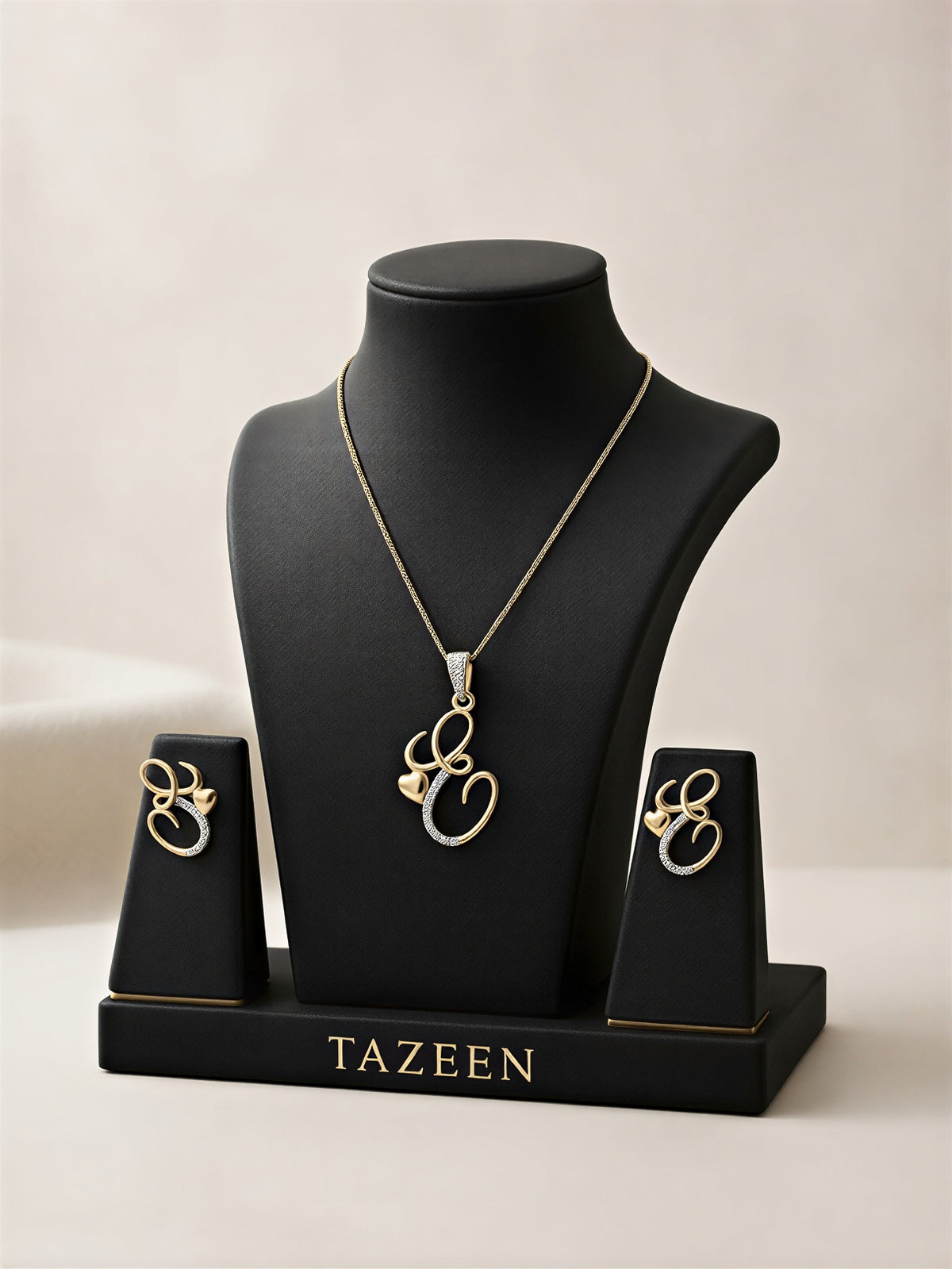 Elegant Initial "E" Heart Pendant Set