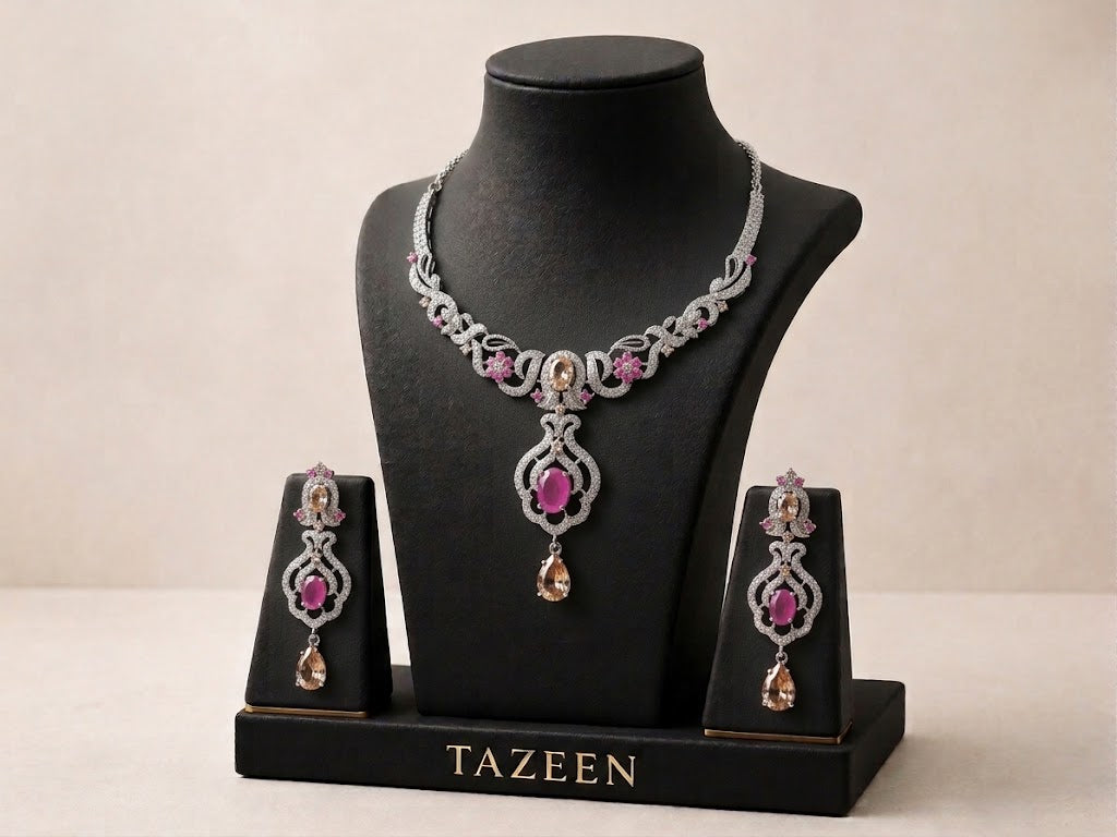Red gemstone necklace + earrings set